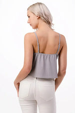 PEARL GREY RIBBED KNIT SWING CROPPED CAMI WITH ADJUSTABLE STRAPS-Sissy Boutique