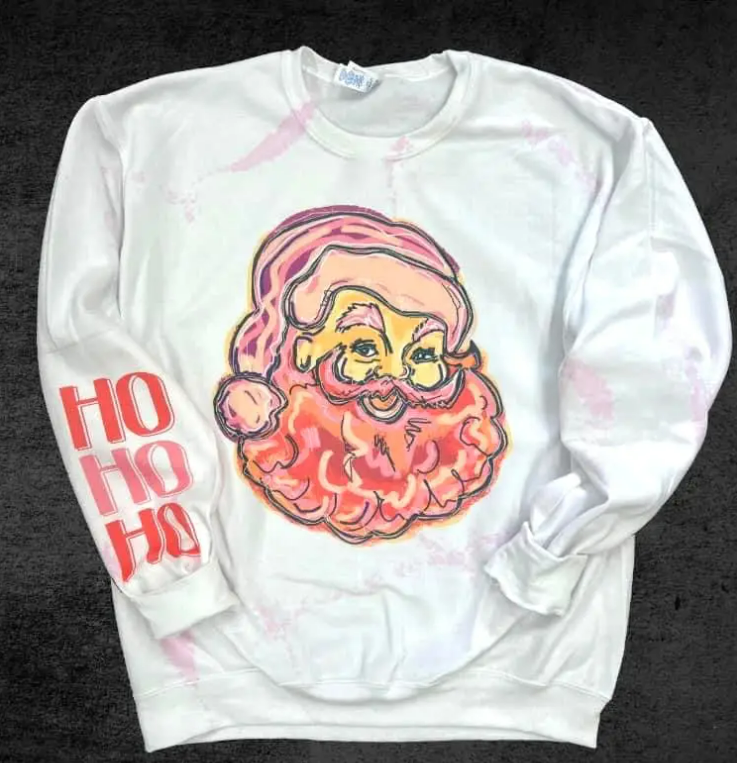 HO HO HO SANTA RETRO SPLATTER DYED SWEATSHIRT-Sissy Boutique