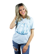 AUGUST BLEU PUMPKIN ON FALL V-NECK BABY BLUE SHORT SLEEVE GRAPHIC TEE-Sissy Boutique