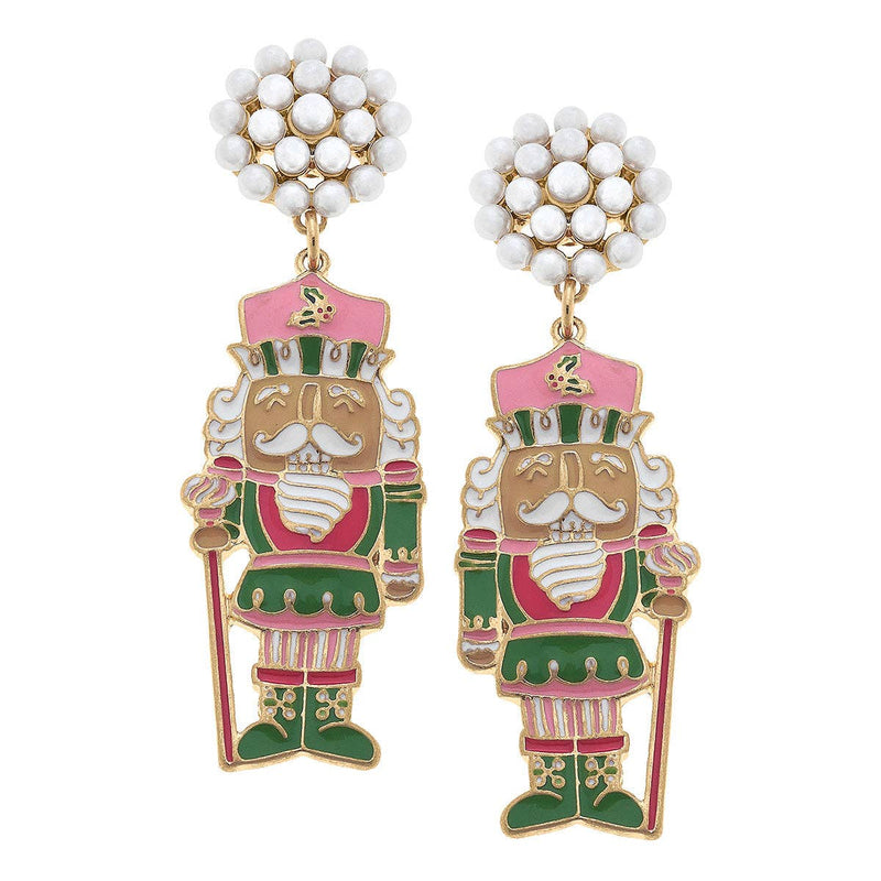 NUTCRACKER ENAMEL EARRINGS IN PINK & GREEN-CANVAS Style