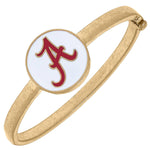 ALABAMA CRIMSON TIDE ENAMEL STATEMENT HINGE BANGLE IN WHITE-CANVAS Style