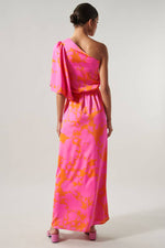 LAVA FLOW PINK AND ORANGE MEARA ONE SHOULDER SATIN MAXI DRESS-Sugarlips