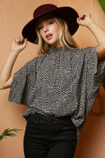 BLACK AND WHITE SHORT DOLMAN SLEEVE TIE BACK TOP-Charmant Ciel