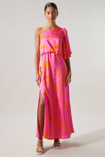 LAVA FLOW PINK AND ORANGE MEARA ONE SHOULDER SATIN MAXI DRESS-Sugarlips