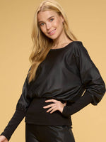 BLACK FAUX LEATHER TOP WITH RIB BANDED BOTTOM-Sissy Boutique