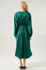 EMERALD GREEN SATIN DOLMAN LONG SLEEVE MIDI DRESS-Sugarlips