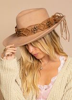 TAN HAT WITH MACRAME LEATHER AND BEADS-Sissy Boutique