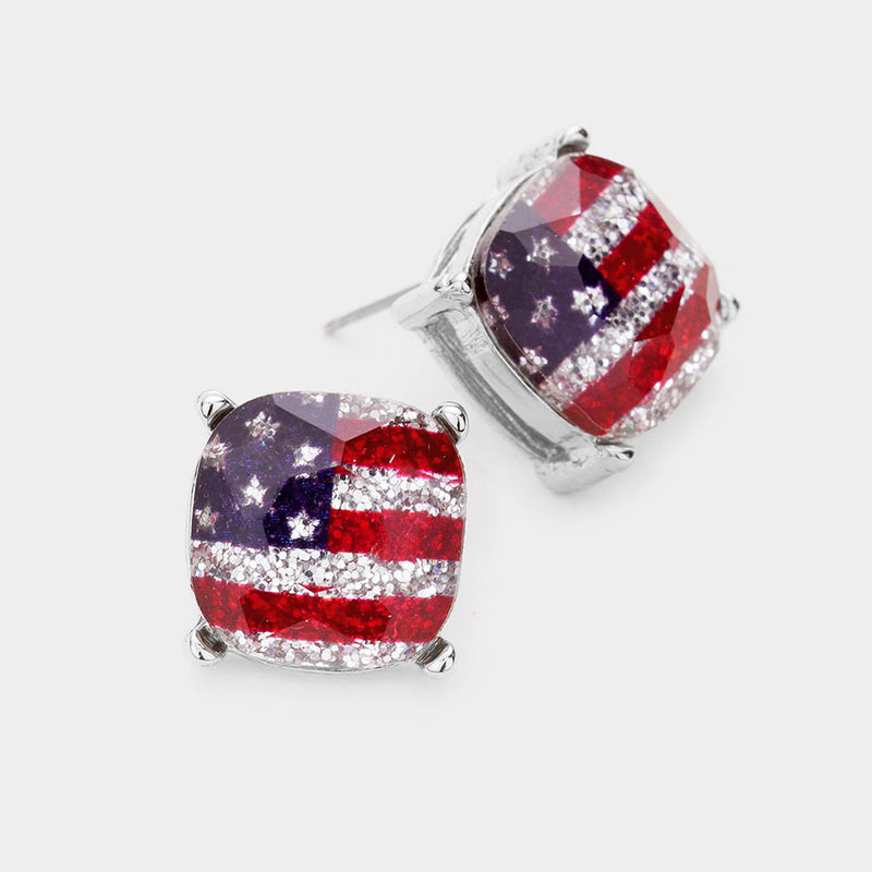 USA GLITTER SQUARE STONE STUDS-Sissy Boutique